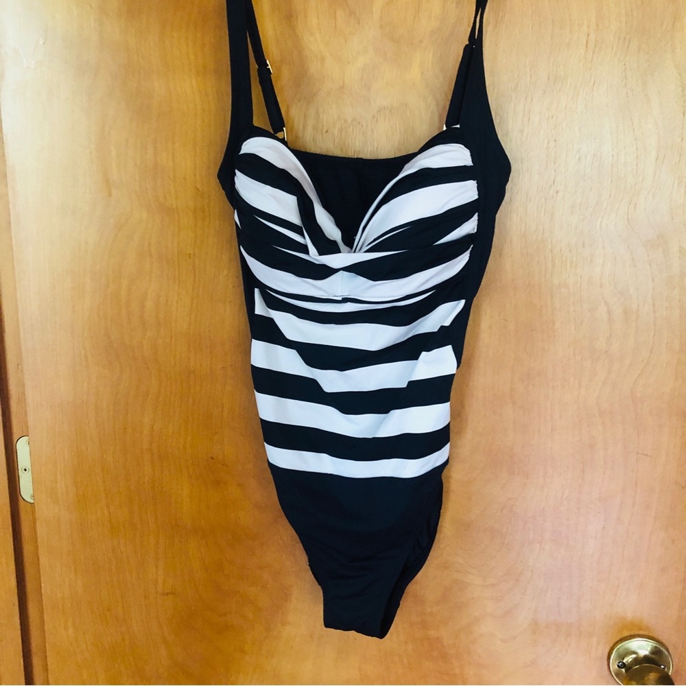 La Blanca Black and White Striped One Piece Swimsuit